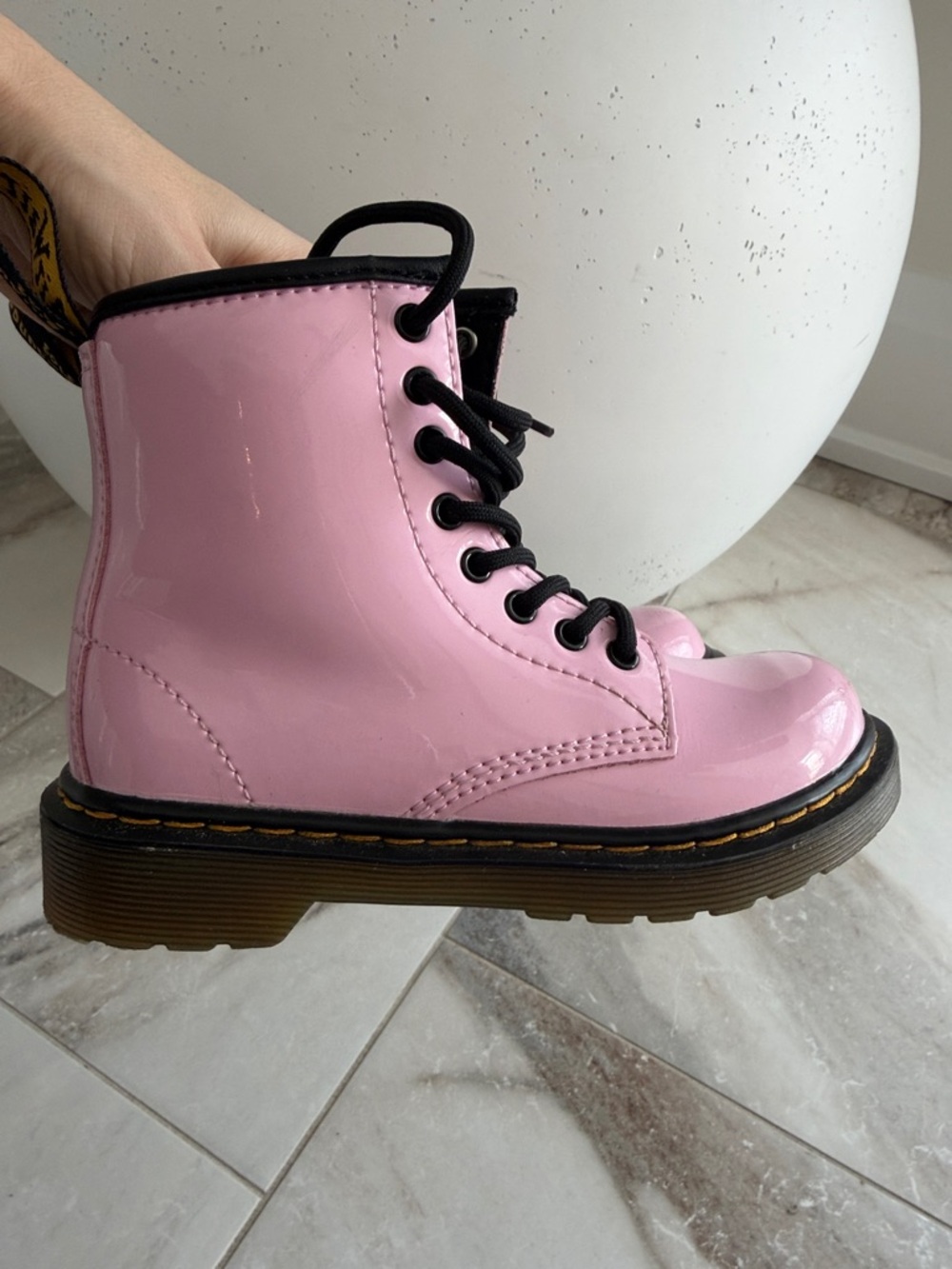 Dr. Martens Kids Pink Patent Leather Lace-Up Boot